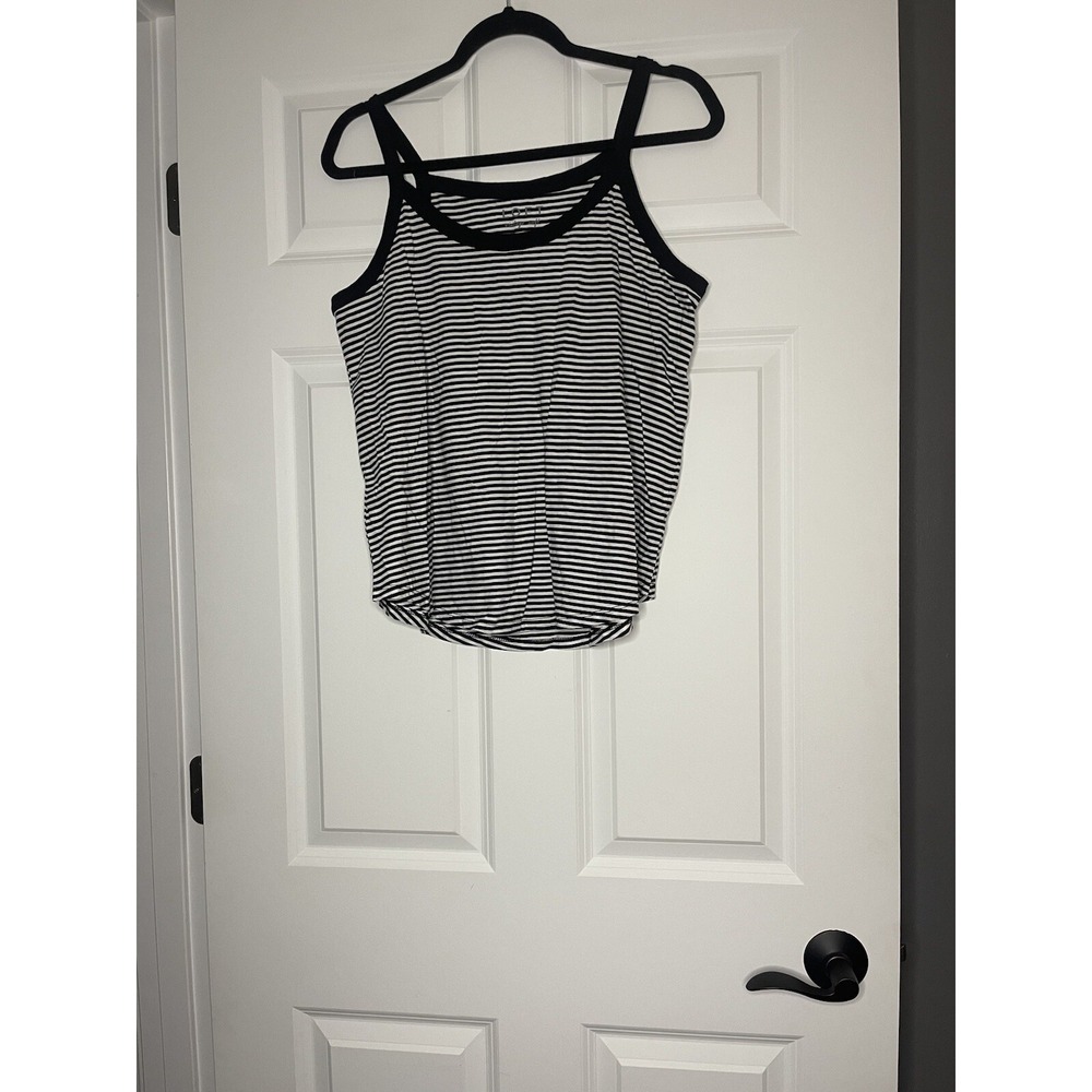 Loft Vintage Soft Rib Trim Relaxed Cami Tank Top Large Black White Stripe Nwt